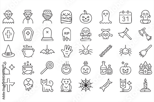Outline Halloween Symbols for UI Kits and Digital Products