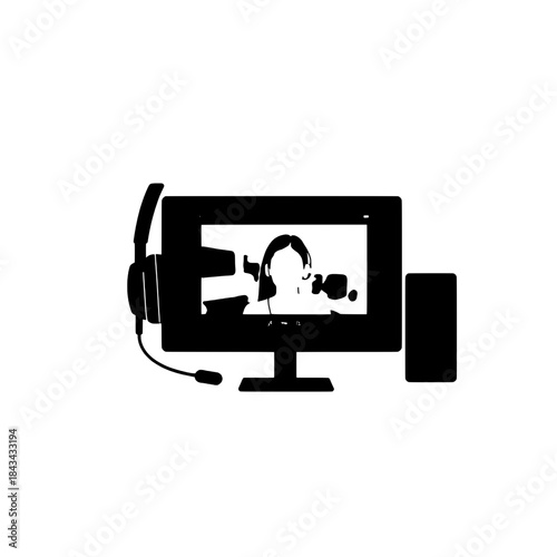 Headset and Video Call Silhouette Icon