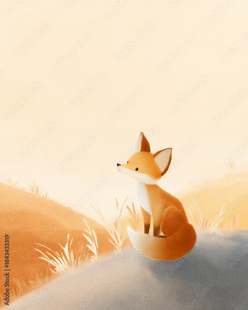 Naklejka premium a cute baby fox sits in a field