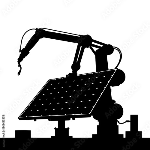Industrial Robot Arm Assembling Solar Panel Silhouette