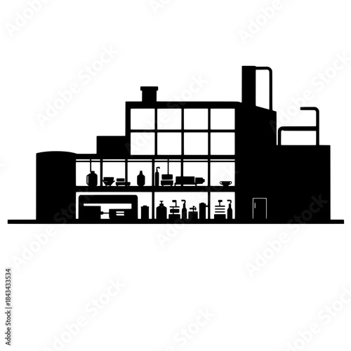 Lab-Grown Meat Factory Silhouette Icon