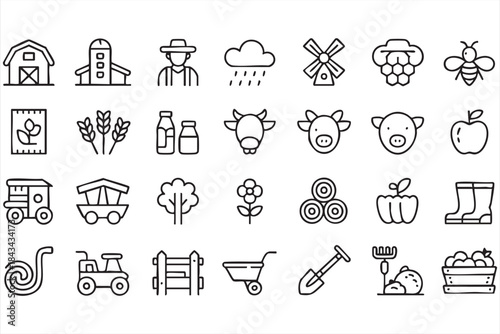 Organic Farming Line Icons for Agribusiness Software