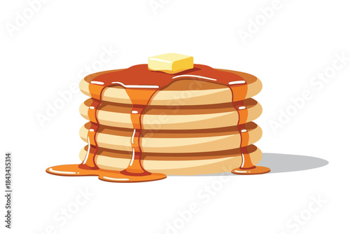 A stack of pancakes with syrup and a square of butter