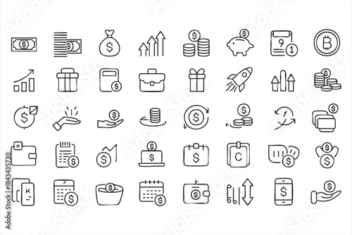 Business Finance Line Icons for Payments and Growth Tracking