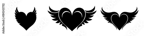 A romantic vector illustration of a flying bird feather shaped like a heart with angel wings symbolizing love and passion