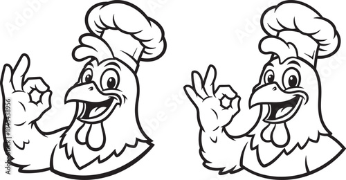 Happy chef chicken showing okay hand gesture silhouette