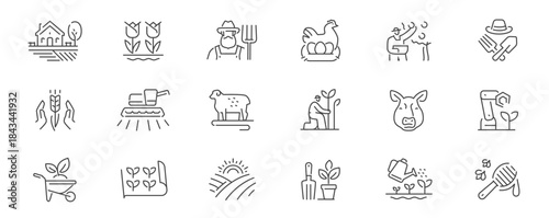 Agriculture, farm concept. Farming line icons set vector. Symbols or signs for website and mobile app design