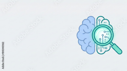 Brain magnifying glass technology artificial intelligence analysis digital innovation science concept research