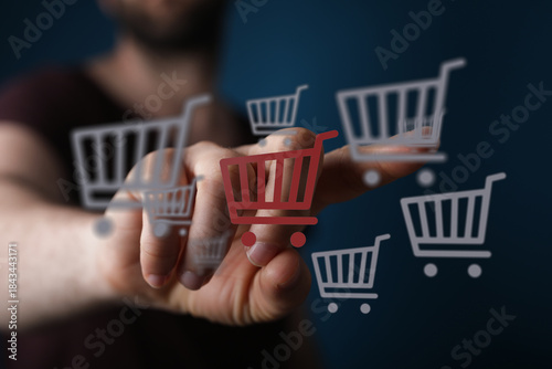 Hand pointing at floating s...
