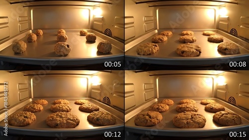 Baking Cookies in an Oven with Warm Lighting.