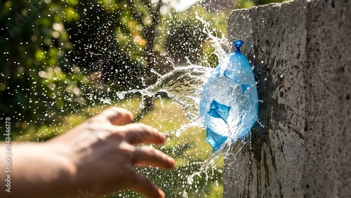Child Playing with Water Gun Outdoors in Garden.