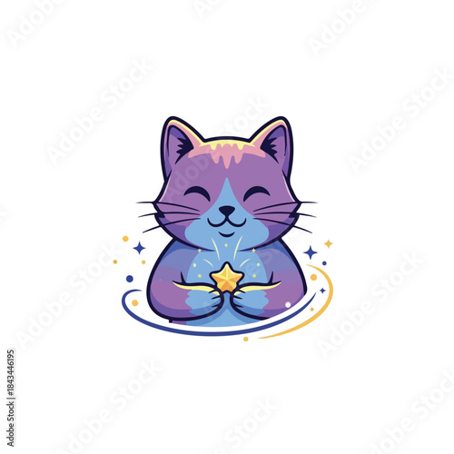 Cartoon wolf climber in orange gear standing on mountain peak with pickaxe, adventure and exploration concept.