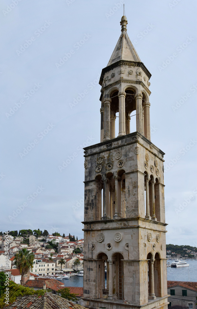 Obraz premium Church`s tower in Hvar, Croatia.