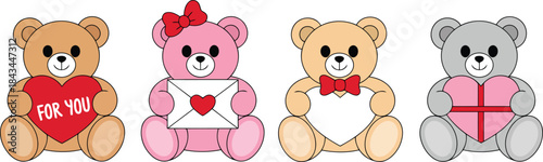 Adorable teddy bears with Valentine's Day gifts and love letters