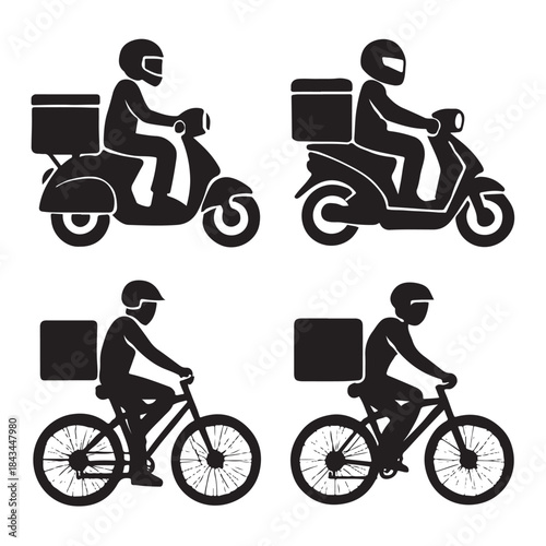 Delivery Boys on Scooters and Bikes – Fast Food & Delivery App Vector Illustration