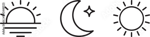 Day and night vector icons set with sun and moon symbols for UI themes and design projects.