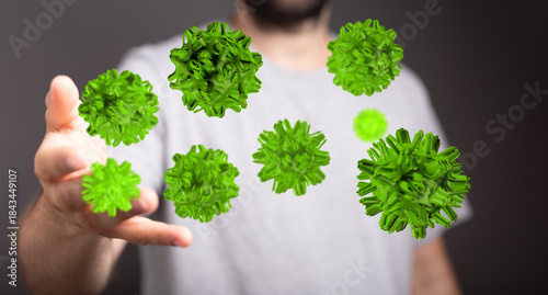 фотографія Digitally rendered green viruses floating in air