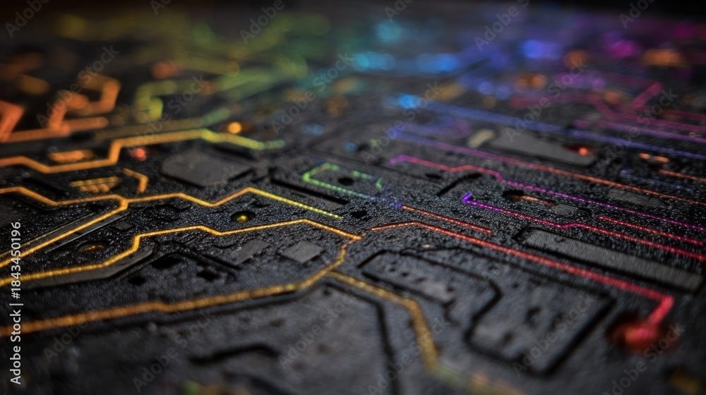 Naklejka premium Colorful circuit board closeup