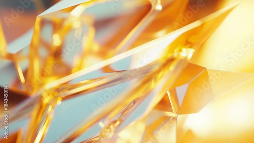 Golden faceted glass forming a geometric pattern of reflections and refractions, glowing warm and luxurious modern, opulent texture for backgrounds and design work