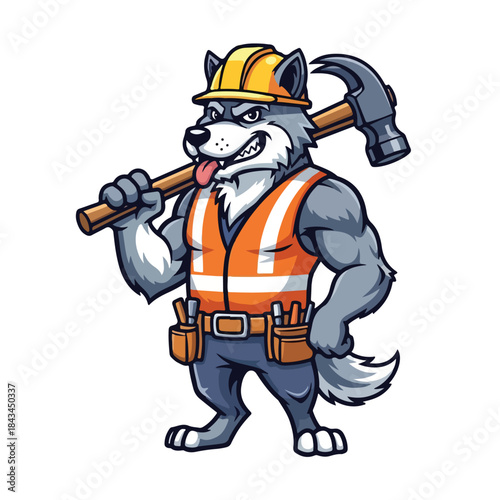 Cartoon wolf ninja in red armor, running with sword, martial arts and fantasy elements combined.