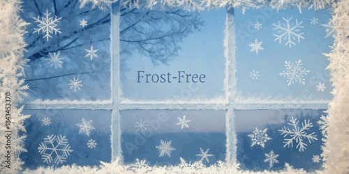 Frosty corners simulating iced windows with soft snowfall effect, creating a beautiful and serene winter holiday background.