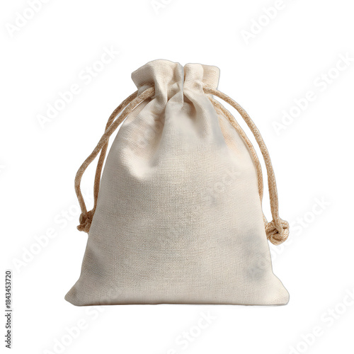 Small blank canvas drawstring pouch, Empty beige fabric gift bag