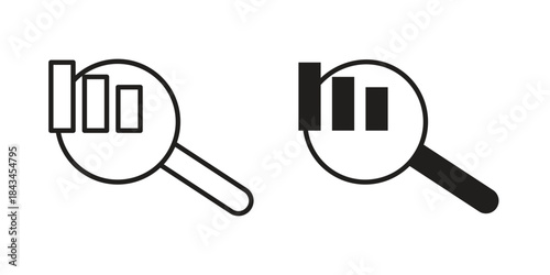 Analysis icons. Solid black silhouette and line art outline. Minimal design element,