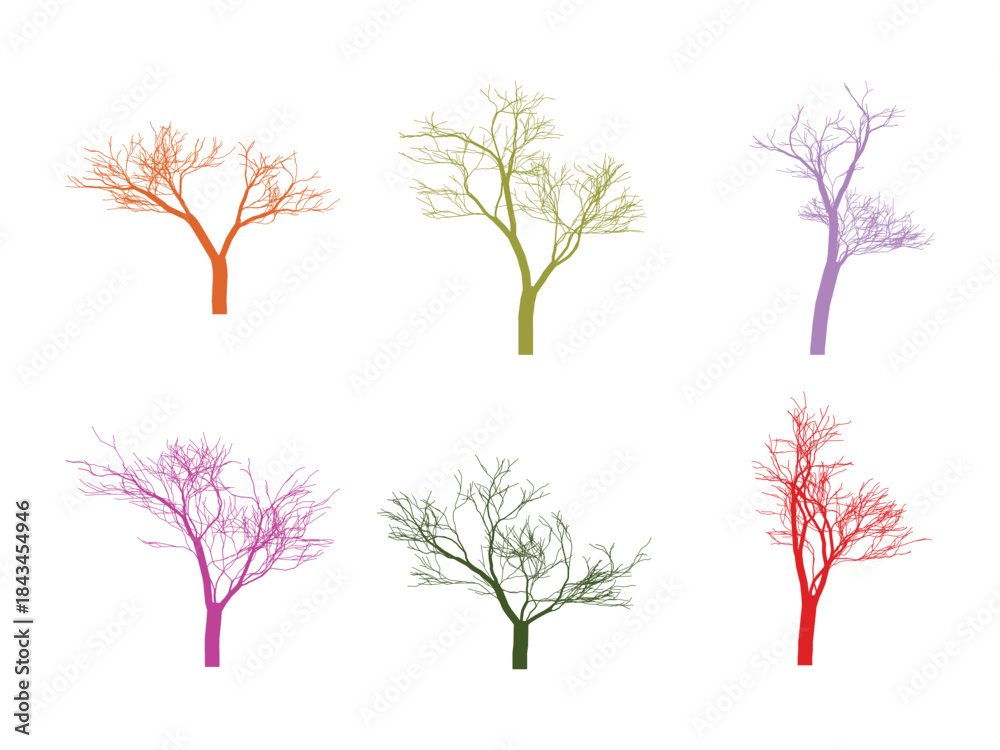 Naklejka premium Colorful Bare Tree Set on White Background