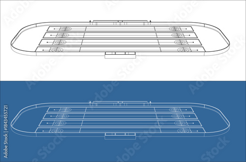Side Perspective View of Curling Sheet Wireframe Design Sketch
