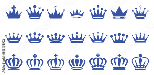 Collection of Royal Blue Crown Icons in Various Styles
