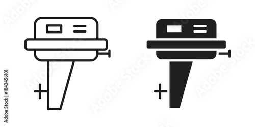 Boat Engine icons. Solid black silhouette and line art outline. Minimal design element,