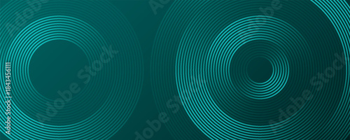 Green abstract background with glowing circles. Swirl circular lines pattern. Geometric spiral. Twirl element. Modern graphic design. Futuristic technology concept. Vector illustration