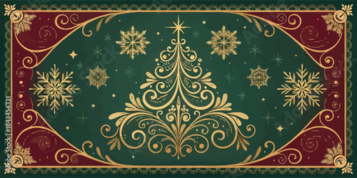 Ornate Victorian Christmas vector illustration with intricate details and festive holiday elements, perfect for greetings and decorations.