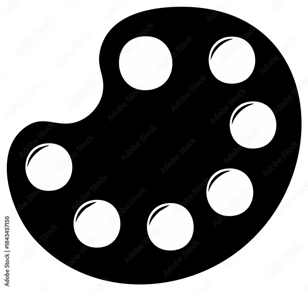 Fototapeta premium Stylized black and white painter's palette with paint blobs design