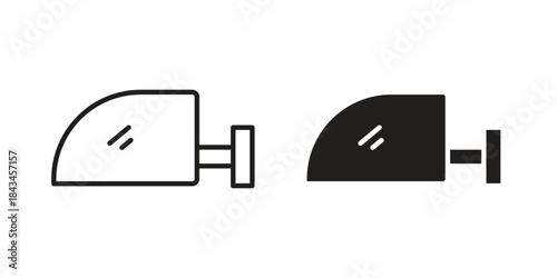 Car wing mirror icons. Solid black silhouette and line art outline. Minimal design element,