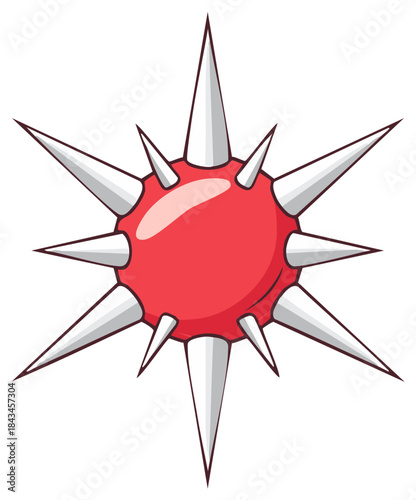 Stylized Red Sphere with Sharp Spikes Isolated Illustration with Dangerous Appearance