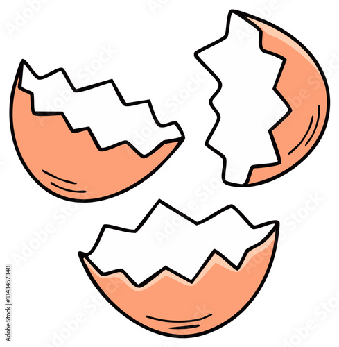 Vibrant cartoon style broken eggshell pieces symbolizing new life fragile beginnings or Easter