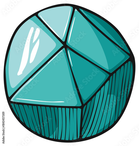 Illustration of a faceted turquoise gemstone with clear facets and dark outlines
