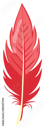 Vibrant Red Feather with Detailed Structure and Elegant Design Isolated