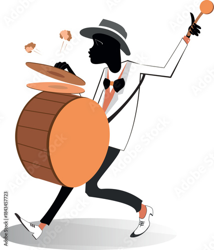 African person beats the big drum and kettledrums