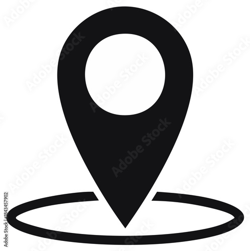 Black location pin icon symbolizing a map marker for navigation and destination pinpointing