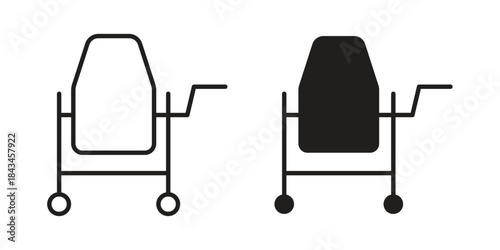 cement mixers icons. Solid black silhouette and line art outline. Minimal design element,