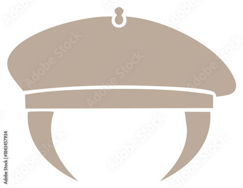 Beige uniform cap with band and decorative loop flat vector icon
