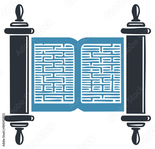 Stylized open Torah scroll icon a symbol of Judaism and Jewish holy scripture