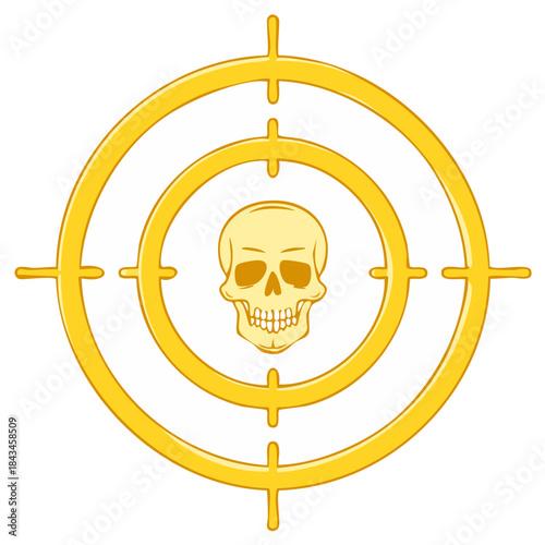 Skull and crosshairs target symbol representing danger and risk