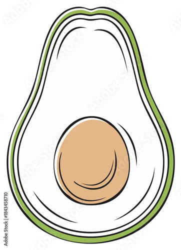 Simple avocado illustration, isolated vector of a halved avocado with pit, minimalist design, healthy eating, food, ingredient