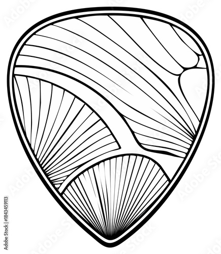 Abstract Guitar Pick Shape with Geometric Lines and Decorative Black Outline