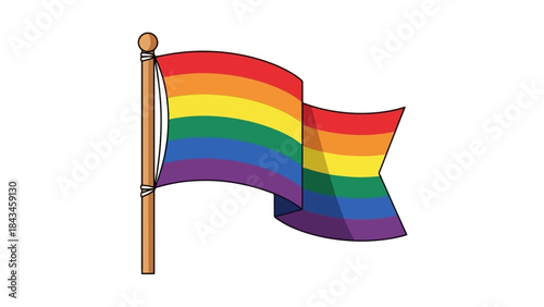 Rainbow Pride Flag Waving on Wooden Pole - Symbol of LGBTQ+ Community and Inclusivity