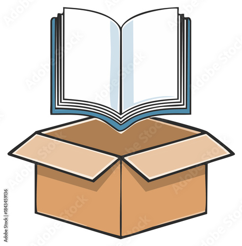 Open Book Resting on Top of an Open Cardboard Box