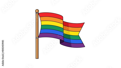 Rainbow Pride Flag Waving on Pole, Symbol of LGBTQ+ Community and Diversity Celebration